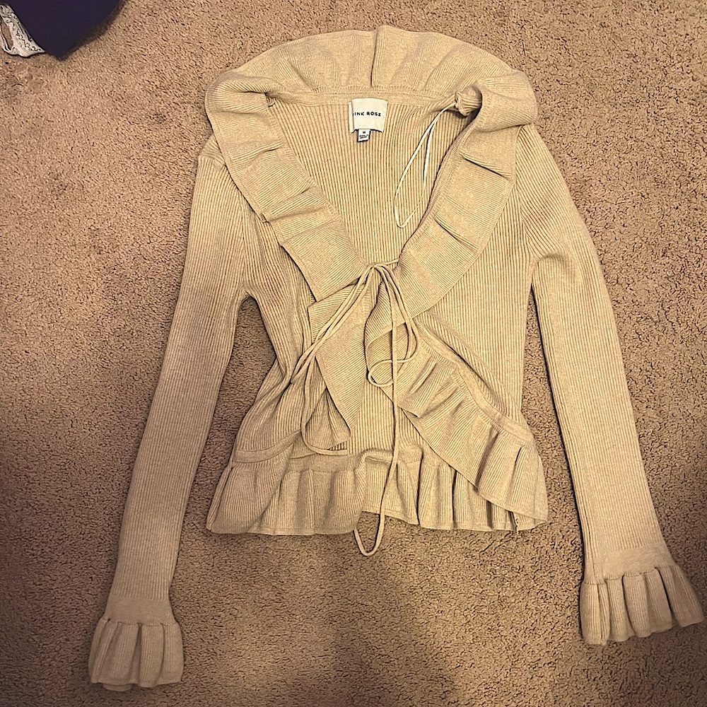 Chic Beige Ruffle Sweater